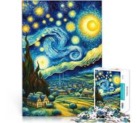 Puzzles 1000 pièces pour Adolescents Une Petite Ville sous Les étoiles la Nuit Jeu intellectuel Une œuvre d'art 38x26cm