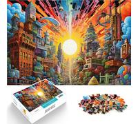 Puzzles 1000 pièces pour Adolescents Œuvre d'art de la Ville psychédélique Casse-tête Liste de souhaits avec Le Père Noël 52x38cm