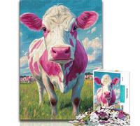 Puzzles 1000 pièces pour Adolescents Vache Blanche et Rose, Jeux Jouets comme Cadeau pour Toute la Famille Convient pour Et 14 38x26cm