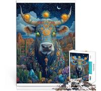 Puzzles 1000 pièces pour Adolescents Vache colorée Entraînez Votre Cerveau et Vos Mains avec Affiche et Feuille de Questions correspondantes 75x50cm