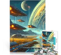 Puzzles 1000 pièces pour Adolescents Vaisseau Spatial sur Une planète Extraterrestre de Science-Fiction défi éducatif Jeu de défi Unique 38x26cm