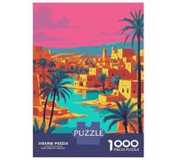 Puzzles 1000 Pièces pour Adolescents Vibrant Desert Oasis Cityscape Illustration Puzzle pour Adultes, Jouet, Décoration Murale, Découpe De Précision, Cadeau Anti-Stress 70x50cm/1000pcs