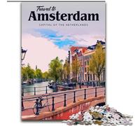 Puzzles 1000 pièces pour Adolescents, visitez Amsterdam, Anti-Stress, défi Difficile, Cadeaux du Père Noël Secret pour Les 14 Ans et Plus, 26x38cm