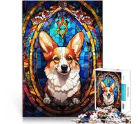 Puzzles 1000 pièces pour Adolescents Vitrail de Chien Corgi Défi Difficile pour soulager Le Stress décoration Murale 75x50cm