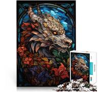 Puzzles 1000 pièces pour Adolescents Vitrail Dragon Jeu Familial Anti-Stress Défi Difficile Excellent Cadeau pour Les Jeux 38x26cm