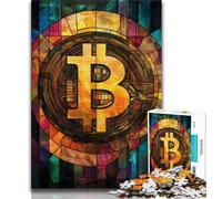 Puzzles 1000 pièces pour Adolescents, vitraux Bitcoin pour Adultes, Anti-Stress, défi Difficile, Cadeaux du Père Noël Secret (Taille 38x26cm)