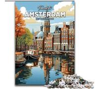 Puzzles 1000 pièces pour Adolescents, Voyage à Amsterdam, Anti-Stress, défi Difficile, Cadeaux du Père Noël Secret pour Les 14 Ans et Plus, 50x75cm