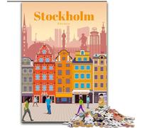 Puzzles 1000 pièces pour Adolescents Voyage à Stockholm, adaptés aux Personnes de 14 Ans et Plus Jeux éducatifs Cadeaux du Père Noël Secret 26x38cm