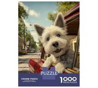 Puzzles 1000 Pièces pour Adolescents West Highland White Terrier in Red Car Puzzles pour Adultes - Jeux De Détente - Assemblage De Motifs pour Les Amateurs De Jeux 70x50cm/1000pcs