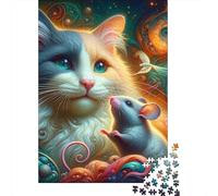 Puzzles 1000 Pièces pour Adolescents Whimsical Cat and Mouse Artwork Puzzles pour Adultes - Décoration Murale - Analyse Et Logique - Stimule Le Cerveau 70x50cm/1000pcs