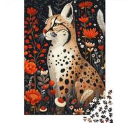 Puzzles 1000 Pièces pour Adolescents Wild Cat in Flowers Puzzle Jeux Relaxants, Amusants Et Humoristiques Cadeau d'anniversaire, Cadeaux, 38x26cm/1000pcs