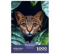 Puzzles 1000 Pièces pour Adolescents Wild Cat Peeking Through Green Leaves Puzzles pour Adultes - Jeu De Réflexion - Une Œuvre d'art pour Les Amateurs De Jeux 38x26cm/1000pcs