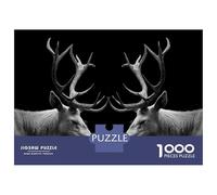 Puzzles 1000 Pièces pour Adultes 2 Deer Head Poster Casse-têtes pour Adultes, Jeu De Réflexion, Anti-Stress, Cadeaux d'anniversaire Et De Noël Uniques 52x38cm/1000pcs