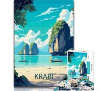 Puzzles 1000 pièces pour Adultes, Affiche de Voyage à Krabi, Thaïlande, pour stimuler Le Cerveau, Jouets addictifs pour cultiver la Patience, Collection d'artistes, Beaux-Arts (75x50cm)