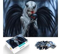 Puzzles 1000 pièces pour Adultes “Ange Noir avec crâne~” Fait de Bois，Convient aux Personnes âgées de 14 Ans et Plus Jeu de Quiz Car C'est Un pour Toute la Famille。Taille：50x75cm