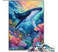 Puzzles 1000 pièces pour Adultes Aquarelle Baleine en Carton, pour Noël et Le Nouvel an, Taille de Cadeau de Vacances 38x26CM Activité de Jeu familiale captivante