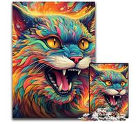 Puzzles 1000 pièces pour Adultes, Art coloré, Chat psychédélique, Puzzles pour Adultes, Parfaits pour Halloween, Noël, Cadeau d'anniversaire 26x38cm / 10,23x14,96 Pouces