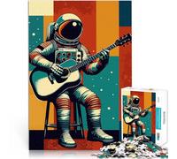 Puzzles 1000 pièces pour Adultes Astronaute Jouant de la Guitare Jeu de Casse-tête avec des pièces de Formes aléatoires entièrement imbriquées 75x50cm