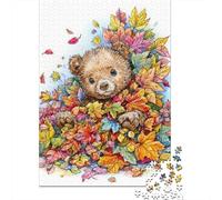 Puzzles 1000 Pièces pour Adultes Autumn Leaves Teddy Bear Adolescents Puzzles Jeu Familial Défi Difficile Cadeaux Anti-Stress 38x26cm/1000pcs