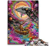 Puzzles 1000 pièces pour Adultes Baleine psychédélique Difficile et Stimulant avec Affiche et fiche de Questions correspondantes pour Les 14 Ans 26x38cm