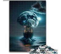Puzzles 1000 pièces pour Adultes Bateau Lune Nuit Puzzles en Bois Taille 50x75cm pour Les Amoureux du Voyage et Les Couples, Jouet Stimulant