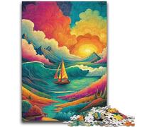 Puzzles 1000 pièces pour Adultes Bateau psychédélique Difficile à compléter mais Amusant et Humoristique avec Affiche et Feuille de Questions Assorties 50x75cm