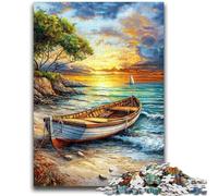 Puzzles 1000 pièces pour Adultes Bateau sur la Plage Jeu éducatif Familial avec pièces entièrement emboîtables de Formes aléatoires 26x38cm