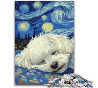Puzzles 1000 pièces pour Adultes Bichon frisé Ciel Nocturne pour Les 14 Ans et Plus Jeux Amusants Activités Amusantes à la Maison, Cadeaux d'anniversaire, Cadeaux de Voyage 26x38cm