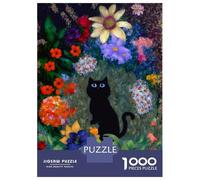 Puzzles 1000 Pièces pour Adultes Black Cat in The Flowers Puzzle Adulte Jeux De Société pour S'amuser en Famille Cadeau d'anniversaire, Cadeaux, 52x38cm/1000pcs