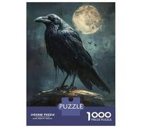 Puzzles 1000 Pièces pour Adultes Black Raven Full Moon Adolescents Puzzles Jeu Familial Défi Difficile Cadeaux Anti-Stress 38x26cm/1000pcs