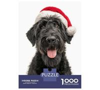 Puzzles 1000 Pièces pour Adultes Black Russian Terrier Dog with Santa Hat Adolescents Puzzles Jeux De Détente Cadeaux pour Femmes Cadeaux pour Amis Et Famille 52x38cm/1000pcs