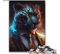 Puzzles 1000 pièces pour Adultes Boss Leopard Puzzles en Bois pour Adultes Taille 50x75cm Activité Amusante en Famille, défi cérébral, Cadeau Parfait pour Adolescent
