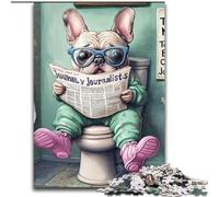 Puzzles 1000 pièces pour Adultes Bouledogue français Aller aux Toilettes Puzzles 1000 pièces pour Adultes Art DIY Stimulant pour Les passionnés, Cadeau Parfait pour la détente (Taille 50x75cm)