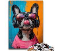 Puzzles 1000 pièces pour Adultes Bulldog écoutant de la Musique pour et à partir de 14 Ans Jeu Pratique Jeu de Noël Cadeaux 50x75cm