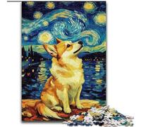 Puzzles 1000 pièces pour Adultes, Cadeaux, adorables Huskies de la Nuit étoilée, Jouet éducatif et décompressant, Cadeau d'anniversaire, décoration Murale (Taille 50x75cm)