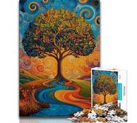 Puzzles 1000 pièces pour Adultes, Cadeaux Arbre de Vie, Anti-Stress, Vacances à la Maison, Tue Le Temps avec Affiche et fiche de Questions Assorties (75x50cm)