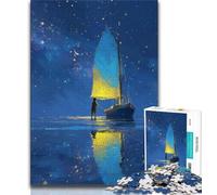 Puzzles 1000 pièces pour Adultes, Cadeaux, Bateau naviguant sous Le Ciel étoilé, Difficile, avec des pièces entièrement emboîtables de Formes aléatoires (75x50cm)