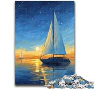 Puzzles 1000 pièces pour Adultes, Cadeaux, Bateau naviguant sous Le Ciel étoilé, Jeu Stimulant et éducatif en Famille pour Anniversaire, Noël 50x75cm
