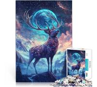Puzzles 1000 pièces pour Adultes, Cadeaux Cerf Mystique sous Un Ciel étoilé Fait de Papier,pour et à partir de 14 Ans et Plus Jouets de décoration pour la Maison Cadeau d'anniversaire de Noël。