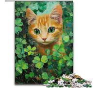 Puzzles 1000 pièces pour Adultes, Cadeaux, Chat dans des Feuilles Vertes, Jouet éducatif et décompressant, Cadeau d'anniversaire, décoration Murale (Taille 26x38cm)