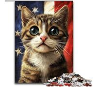 Puzzles 1000 pièces pour Adultes, Cadeaux, Chat Drapeau américain, Anti-Stress, avec pièces entièrement emboîtables de Formes aléatoires, pour Les Enfants de 14 Ans et Plus (Taille 26x38cm)