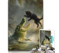 Puzzles 1000 pièces pour Adultes, Cadeaux, Chat Noir, Crocodile, Anti-Stress, Vacances, Tue Le Temps, décoration d'intérieur (Taille 75x50cm)