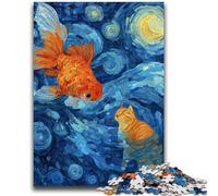 Puzzles 1000 pièces pour Adultes, Cadeaux, Chat Orange et Poisson Rouge, pour Les 14 Ans et Plus, Jouet éducatif et décompressant, Excellent Cadeau, 50x75cm