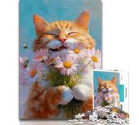 Puzzles 1000 pièces pour Adultes, Cadeaux, Chat Orange Joyeux, Jeu Stimulant et Jeu Familial avec des pièces entièrement emboîtables de Formes aléatoires 38x26cm