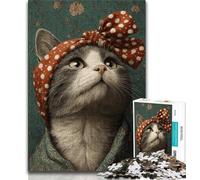 Puzzles 1000 pièces pour Adultes, Cadeaux, Chat Portant Un Turban, Puzzle 1000 pièces, Anti-Stress, défi Difficile, adapté à la décoration de Bureau (Taille 75x50cm)