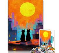 Puzzles 1000 pièces pour Adultes, Cadeaux, Chat sous Le Ciel Nocturne, Jeux Amusants en Famille, activités Amusantes à la Maison, Cadeau d'anniversaire, Cadeaux de Voyage (38x26cm)