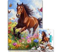 Puzzles 1000 pièces pour Adultes, Cadeaux, Cheval Parmi Les Fleurs, Puzzle Anti-Stress, Jouets de décoration pour la Maison (Taille 75x50cm)