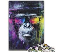 Puzzles 1000 pièces pour Adultes Cadeaux Chimpanzé Portant des Lunettes pour Les 14 Ans et Plus Jeux de Famille Jeu de Noël Cadeaux pour Femmes 26x38cm
