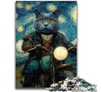 Puzzles 1000 pièces pour Adultes Cadeaux Ciel étoilé Chat Noir, Jeu Familial Anti-Stress Défi Difficile Une œuvre d'art pour Les 14 Ans et Plus 26X38CM