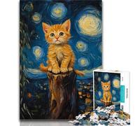 Puzzles 1000 pièces pour Adultes, Cadeaux, Ciel Nocturne, Chat Orange, Jeux Amusants en Famille, activités Amusantes à la Maison, Cadeau d'anniversaire, Cadeaux de Voyage 38x26cm